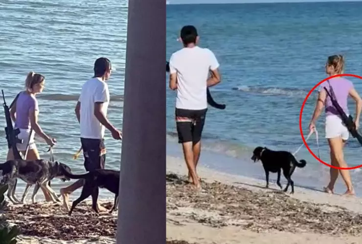 VIDEO Captan a turista paseando con un rifle en playas de Yucatán