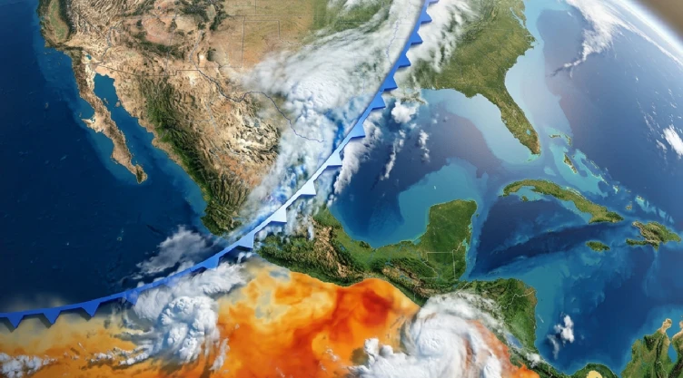 Mapa de México que marca un frente frío mientras el Pacífico se calienta por El Niño