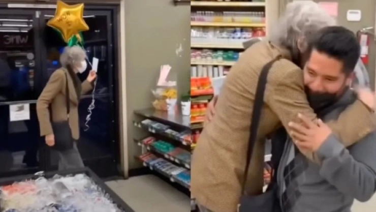 VIDEO: Abuelita gana la lotería y comparte premio con un cajero