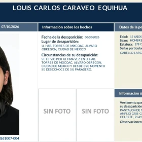Desaparece Louis Carlos Caraveo Equihua, alumno de la Prepa 8 de la UNAM.