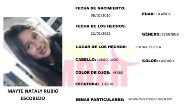 ALERTA AMBER: ¡Urgente! Mayte Nataly Rubio Escobedo desapareció en el Puebla
