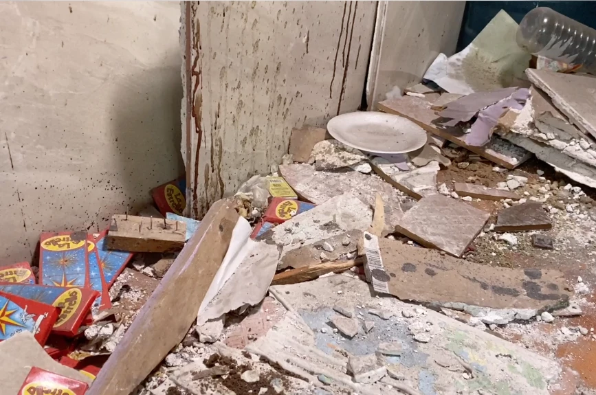 Hogar de la familia Frías después de una explosión.