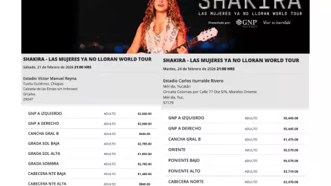 ¿Son MÁS BARATOS los boletos para ver a Shakira en Tuxtla que en Mérida? Fans comparan precios y se indignan