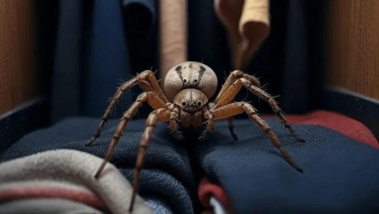 (Imagen generada con inteligencia artificial) una araña violinista escondida al interior de un clóset.