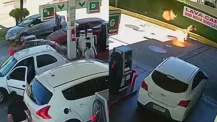 VIDEO: Despachador de gasolina rocía y prende fuego a un cliente en Brasil por una discusión