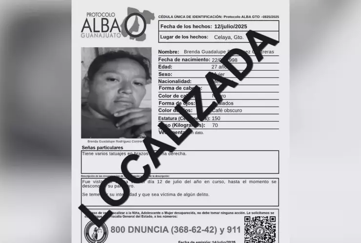 Brenda Guadalupe Rodríguez localizada sin vida