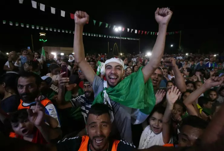 Paris 2024 Olympic Games - Algerian fans watch Imane Khelif win Olympic Boxing gold medal