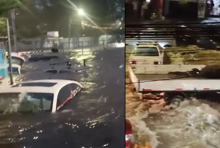 Carros son arrastrados por la corriente tras la fuerte lluvia en Guadalajara
