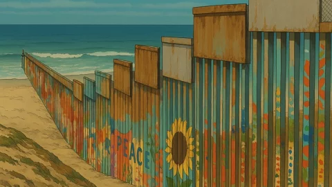 Muro de Playas de Tijuana al estilo Ghibli
