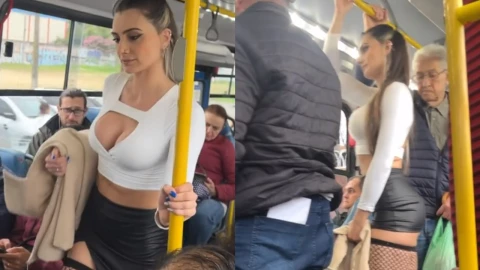 Abuelito reacciona a modelo en autobús