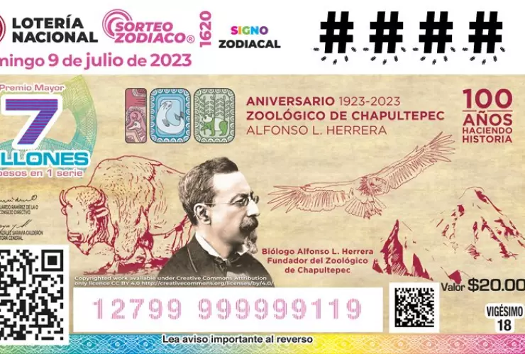 Lotería Nacional lanza billete para celebrar 100 años del Zoológico de Chapultepec.