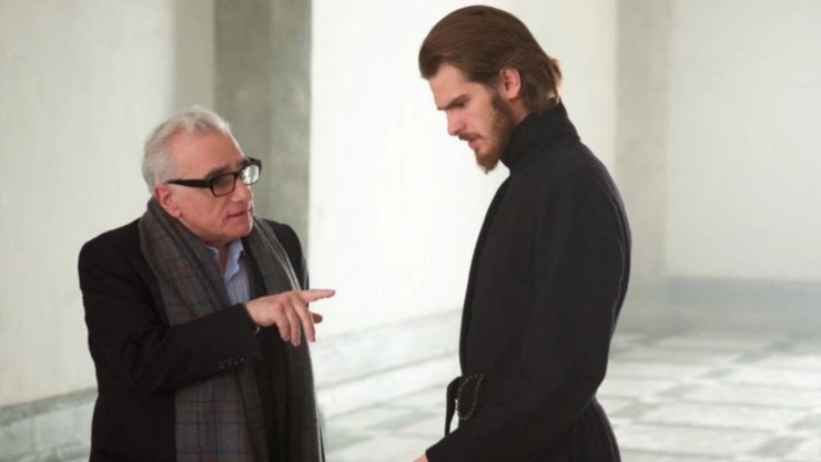 Andrew Garfield y Martin Scorsese en la grabación de “Silencio”