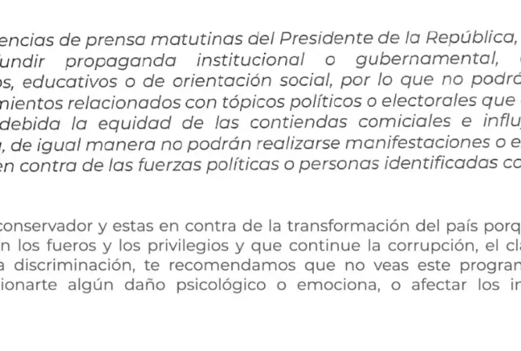 Párrafo que el INE/Tribunal Electoral pide que se agregue en las conferencias de AMLO