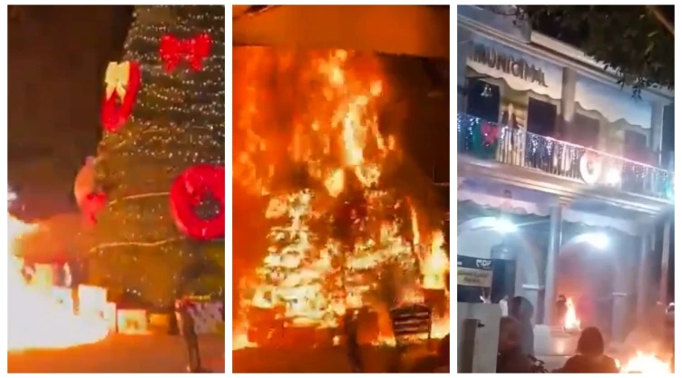 En Jonacatepec, Morelos, habitantes incendiaron el Palacio Municipal y el Pino navideño tras el atropello de un menor por una unidad de la Policía.