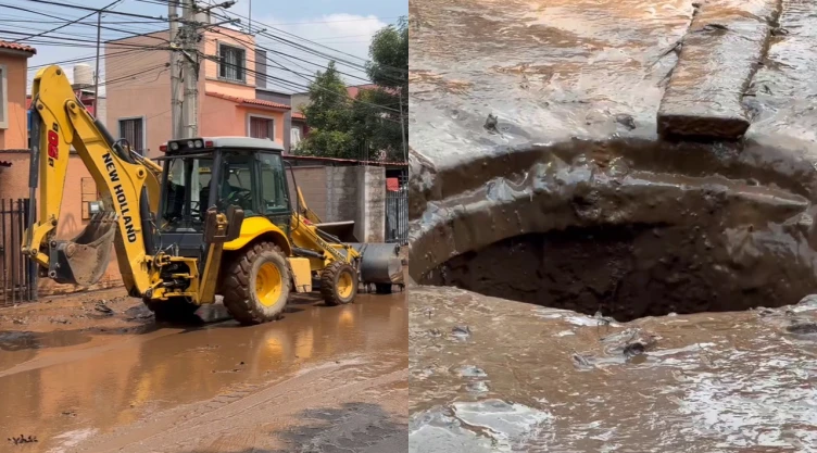 Foto de limpieza de lodo tras inundaciones en Chalco, Estado de México.