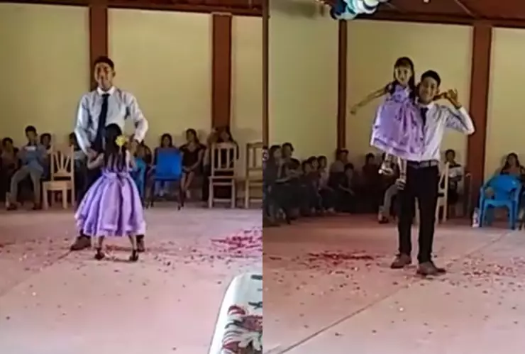 Maestro baila vals de graduación con su única alumna que concluyó el preescolar en Chiapas.