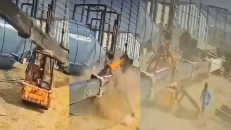 Muere aplastado por una grúa trabajador en Molvan, India ¿Cómo fue el accidente (VIDEO)?