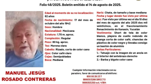 Buscan a abuelito que DESAPARECIÓ hace 5 días en Kanasín;esta es el último lugar dónde se le vio
