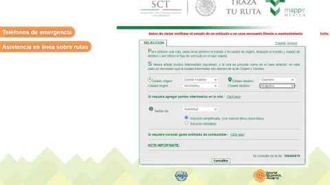 El sitio web de «Traza tu Ruta» de la SCT para consultar el costo de las casetas en México.