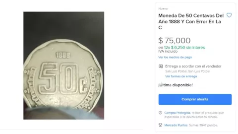 Moneda de 50 centavos en Mercado Libre