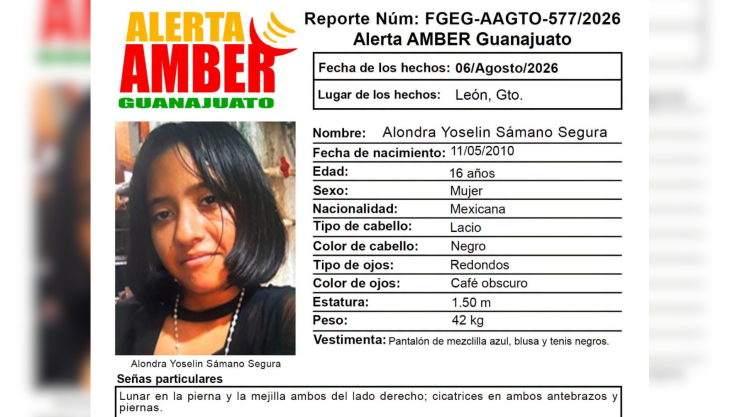 Alerta Amber buscan a Alondra Yoselin Samano Segura desaparecida en Guanajuato