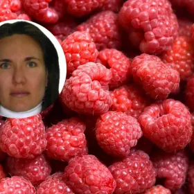 Foto de frambuesas y de Zulma Guzmán, acusada de asesina serial en Colombia