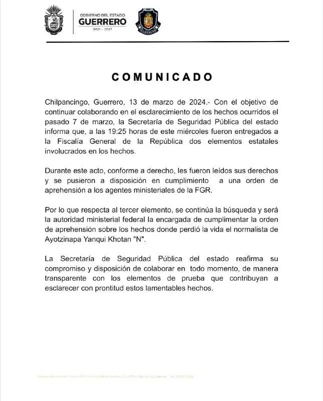 Gobierno de Guerrero informó de la entrega de ambos policías.