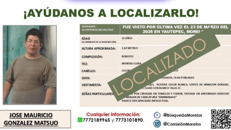 Localizan con vida a José Mauricio González Matsuo.