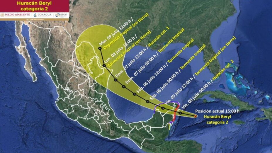 Huracán "Beryl" se degrada a categoría 2: Sigue su trayectoria EN VIVO hoy 4 de julio