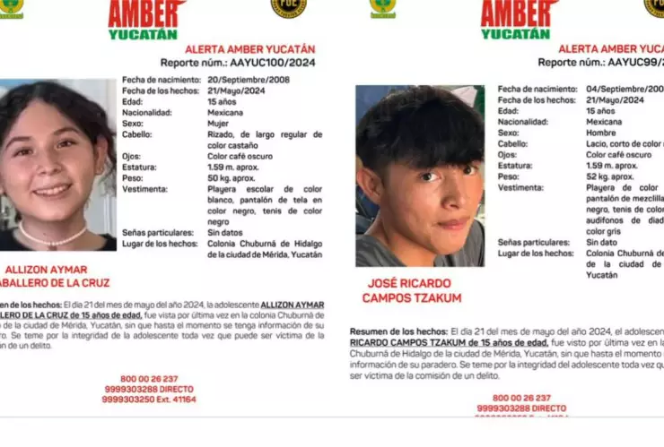 Activan Alerta Amber por desaparición de dos JÓVENES en Yucatán