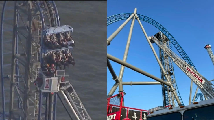 Rescate de pasajeros de montaña rusa en Galveston, Texas.