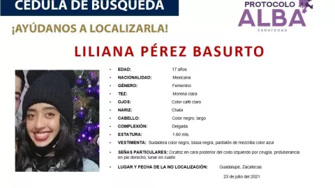 Alerta Amber Zacatecas: desaparece Liliana Pérez Basurto de 17 años; esto se sabe