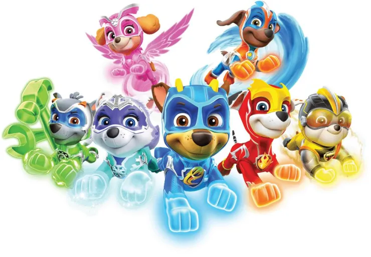 Estilo Mighty Pups con superpoderes y luces de neón