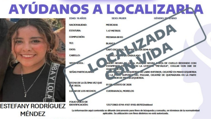Encuentran a la menor Estefany Rodríguez Méndez en Cuernavaca.