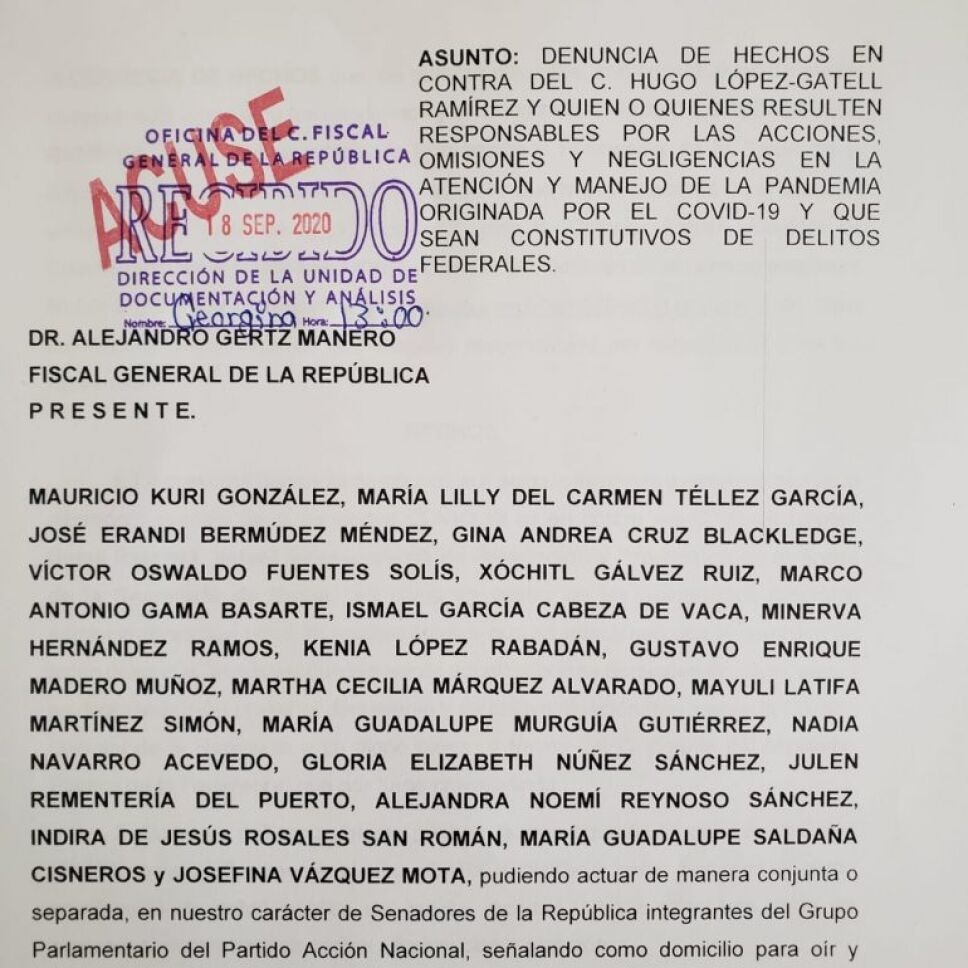 Denuncia de senadores panistas contra López-Gatell
