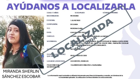 LOCALIZAN CON VIDA a Miranda Sherlin Sánchez Escobar.