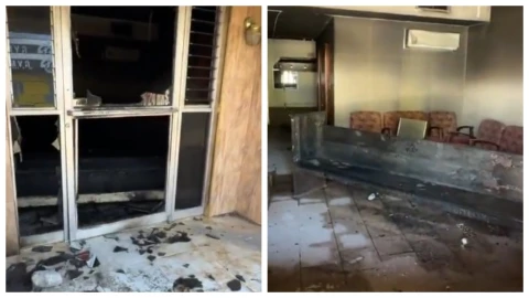 ¡Daños graves! Funeraria ‘Del Carmen’, ligada al crematorio ‘Plenitud’, sufre cuarto intento de incendiar. En la imagen se observan los daños realizados por los criminales en la funerarria ‘Del Carmen’.