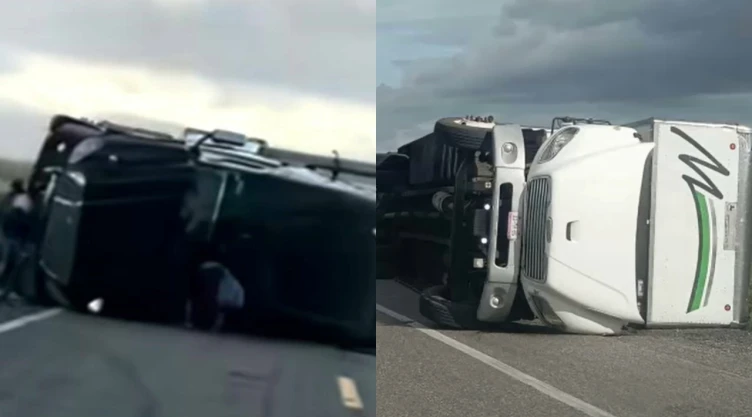 Dos tráileres volcados en Oaxaca.