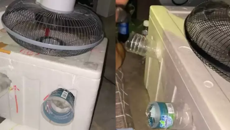 VIDEO: Con hielo y sal, hacen aire acondicionado casero por calor