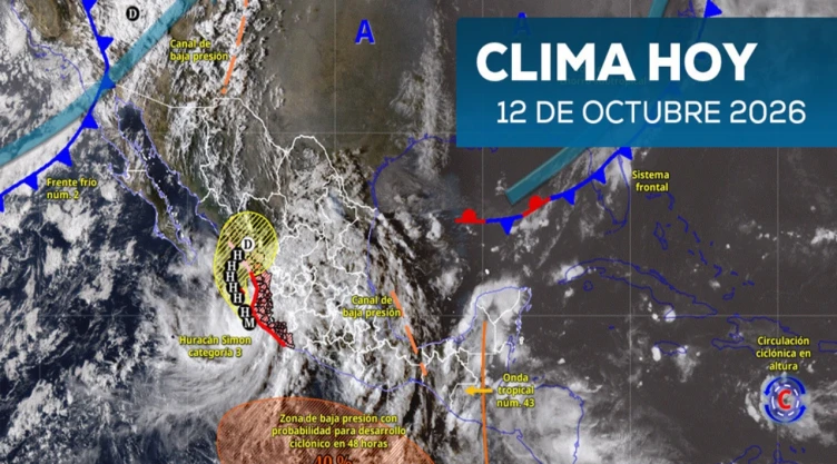 tmConsulta el clima en México el 12 de octubre_ huracán Simon, frente frío 2 y onda tropical 43 prov.jpg