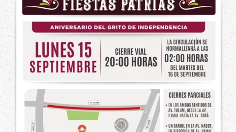 ¡Toma precauciones! Habrá cierres viales en Cancún por Fiestas Patrias para el 15 de Septiembre; aquí los detalles