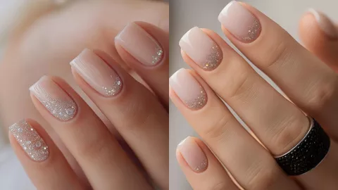 Uñas transparentes con brillo