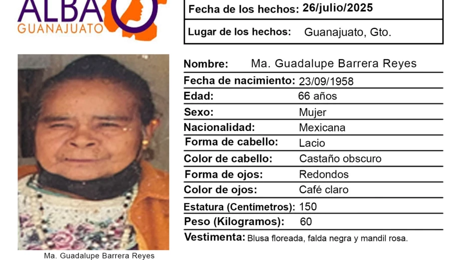 Buscan a Ma. Guadalupe Barrera Reyes