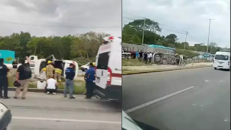 ¡Volcadura en Puerto Morelos! Accidente en la carretera hoy, 14 de mayo de 2026