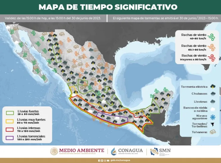 Clima en México 30 de junio de 2023
