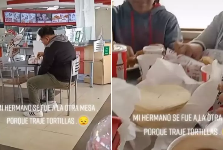 joven se cambia de mesa en restaurante porque familia llevo paquete de tortillas en el kfc.jpg