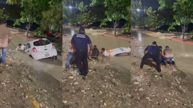 Conductor casi muere ahogado en su propio auto por inundación.jpg