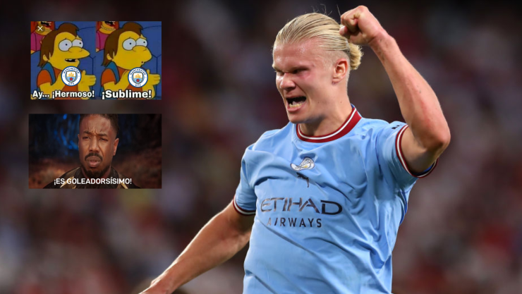 Erling Haaland celebrando su gol con el Manchester City en Champions