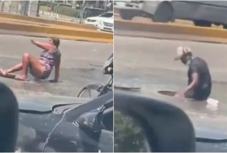 VIDEO_ ¡Increíble! Familia se mete a las coladeras para refrescarse y se hace viral