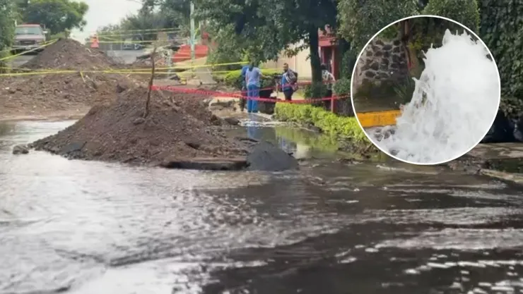 Megafuga de agua en Tlalpan: El agua brota del suelo y vecinos exigen reparación urgente